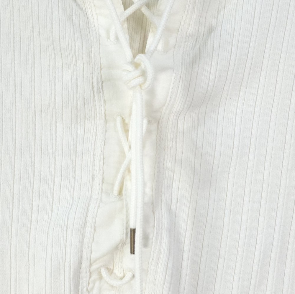 Lauren Ralph Lauren Ivory Ribbed Lace-Up Henley Top XL 100% Cotton - Picture 8 of 10